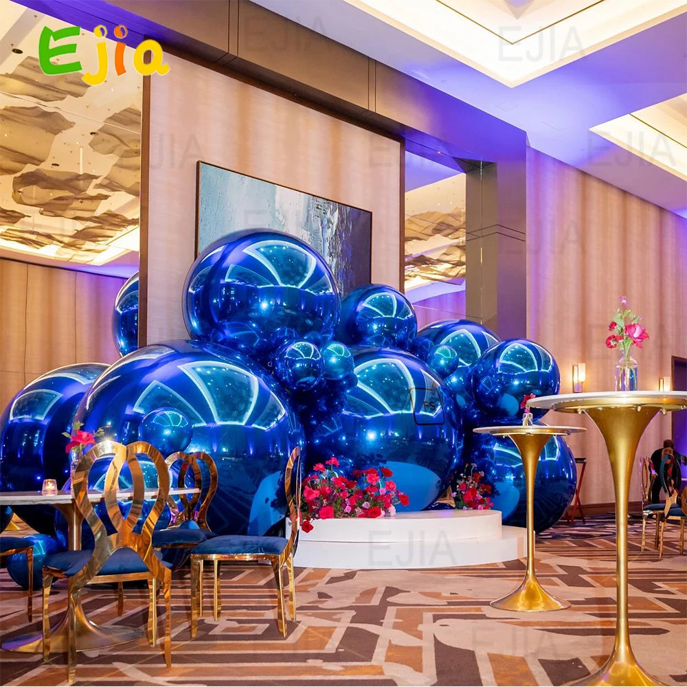 Royal Blue Inflatable Mirror Ball Set of 6 Airtight Shiny Disco Balls for Birthday Party Decoration