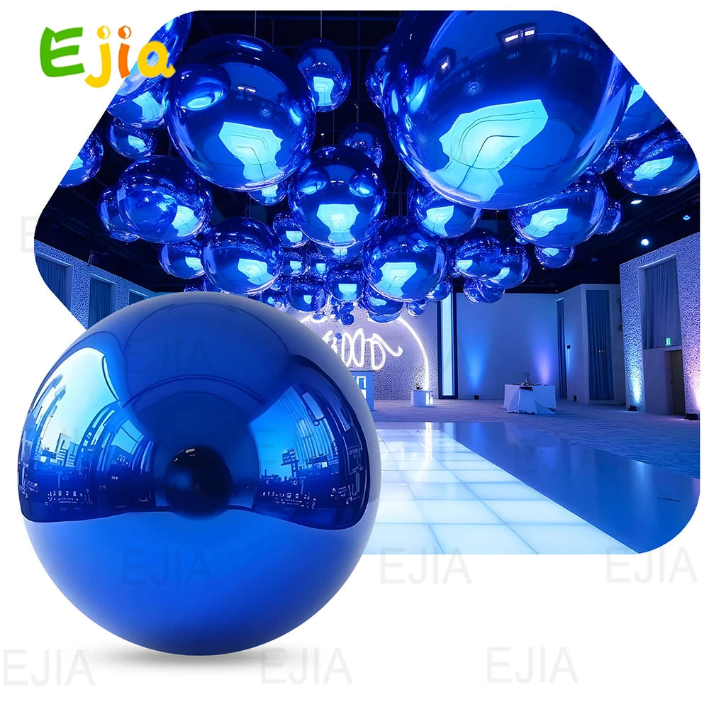 Royal Blue Inflatable Mirror Ball Set of 6 Airtight Shiny Disco Balls for Birthday Party Decoration