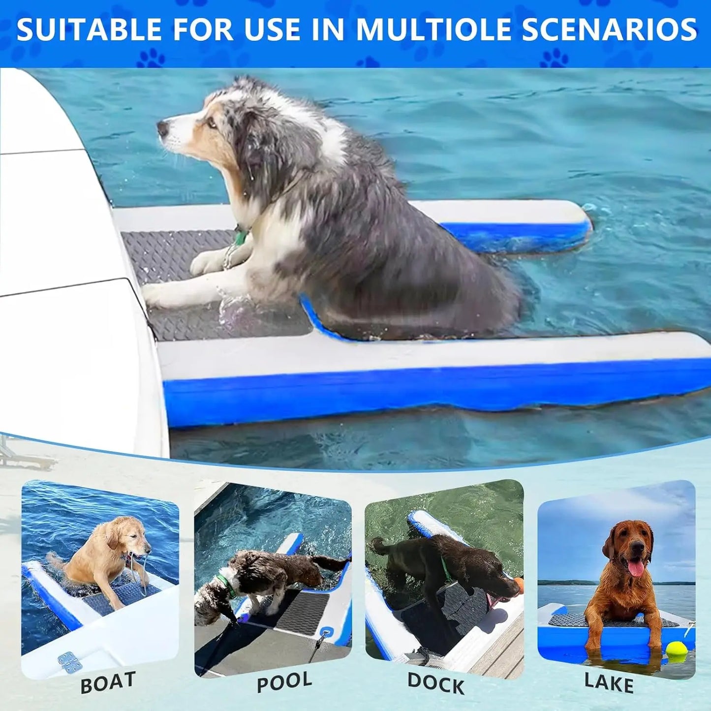 59 Inch Inflatable Dog Pool Ramp Dog Boat Ramp Non Slip EVA Floating Ramp for Dogs Water Ladder Steps for Pool Lake Boats