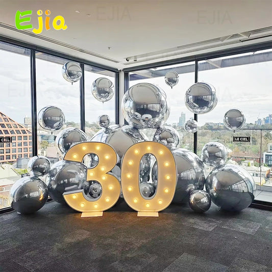 Inflatable Mirror Balls Set of 6 Shiny Silver Airtight Giant Mirror Balloon Hanging PVC Sealed Sphere Ball for Party Decoration