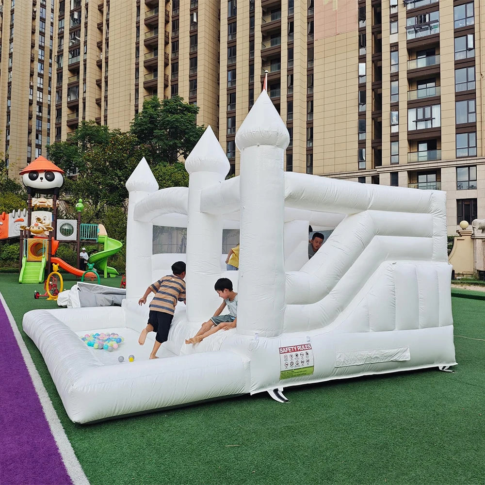 15FT PVC White Bounce House With Slide And Ball Pit Large Jumper Bouncy Inflatable Castle For Wedding Birthday Party Decoration