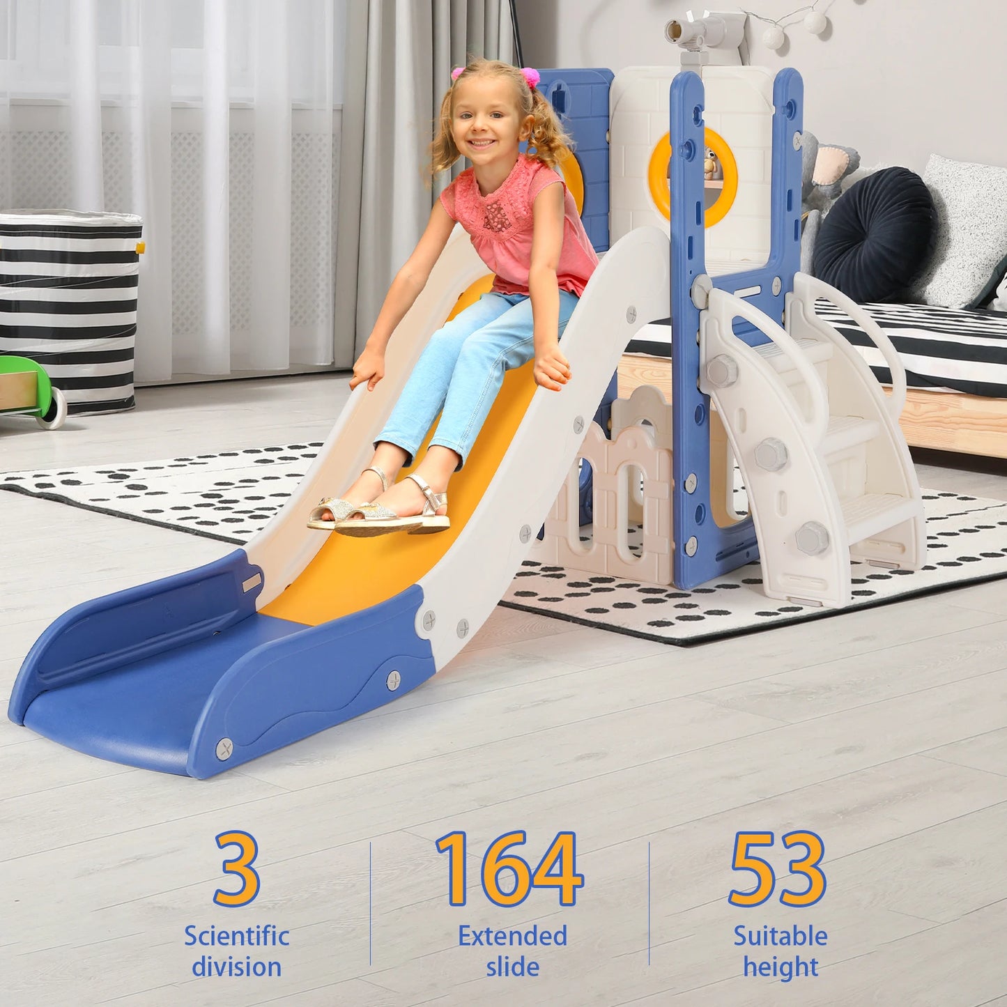 Sturdy Toddler Slide with Basketball Hoop Plastic Kids Climber with Anti-Slip Steps Indoor Outdoor Playground Toy