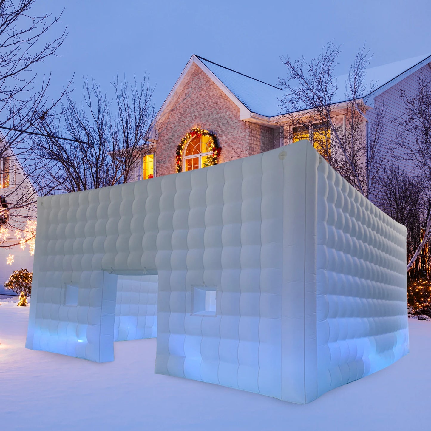 20ft Large Inflatable Nightclub Cube Tent Portable Air Cube Square Gazebo Event Room Tent House with LED Light and Blower for Party