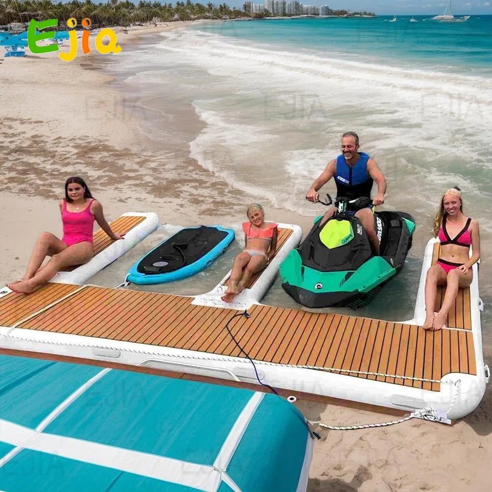 US Stock 13ft 4m EVA Non Slip Inflatable E Dock Platform Double Jet Ski Dock Luxury Water Floating Mat for Lake Pool Boat