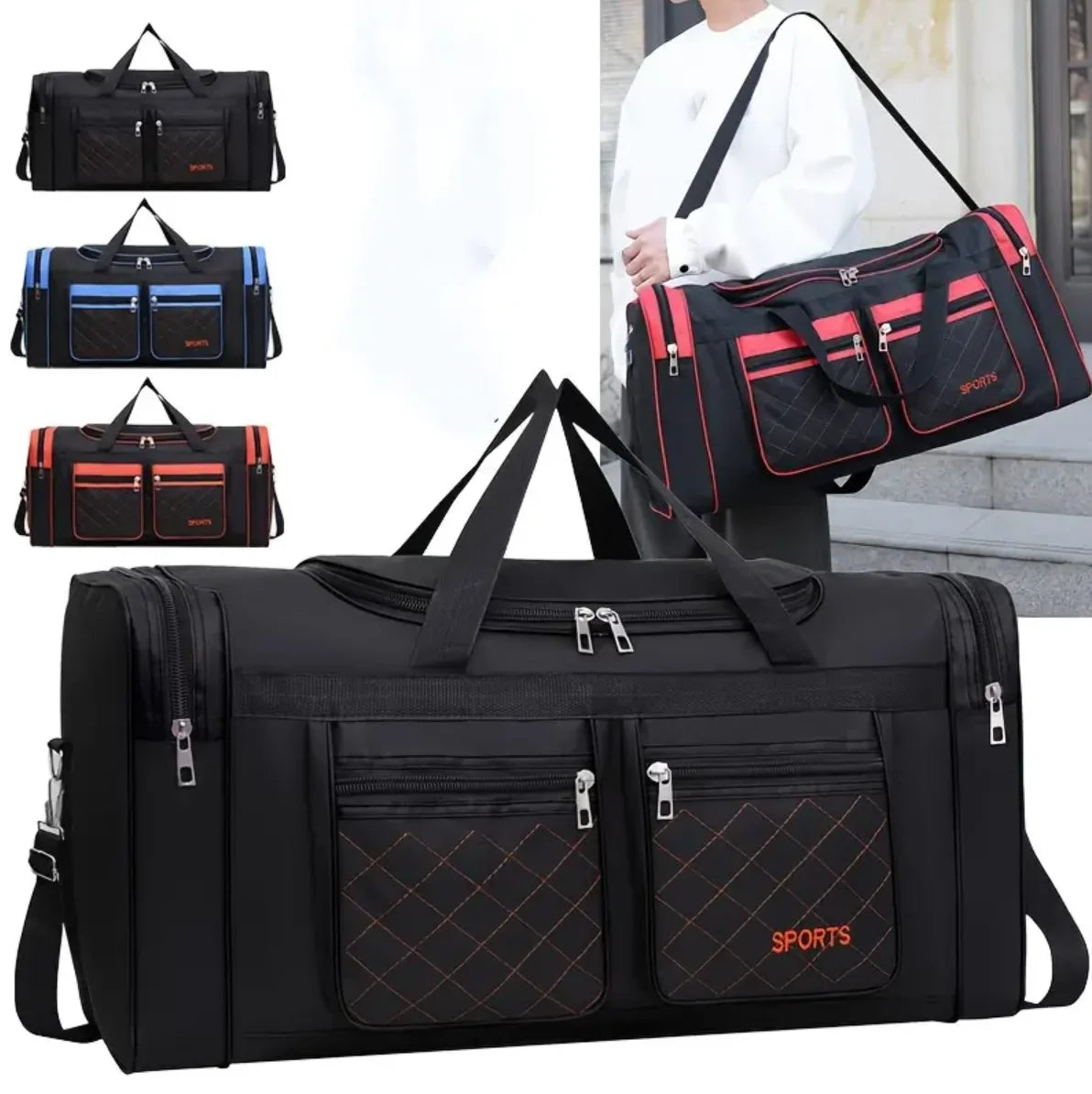 Large Capacity Handbag Men’s Luggage Bag Multiple Pocket Travel Bag Clothes Storage Bag