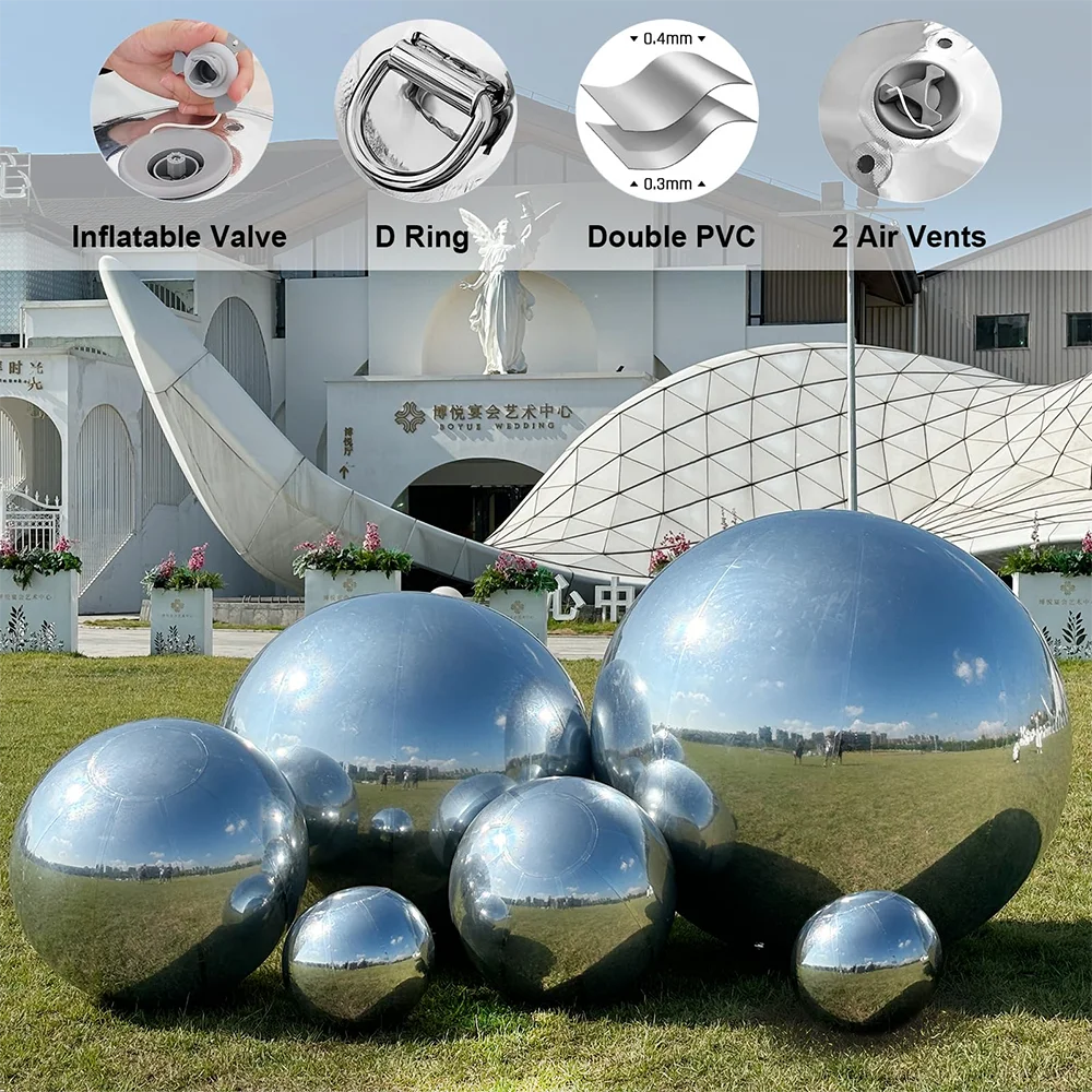 Inflatable Mirror Balls Set of 6 Shiny Silver Airtight Giant Mirror Balloon Hanging PVC Sealed Sphere Ball for Party Decoration