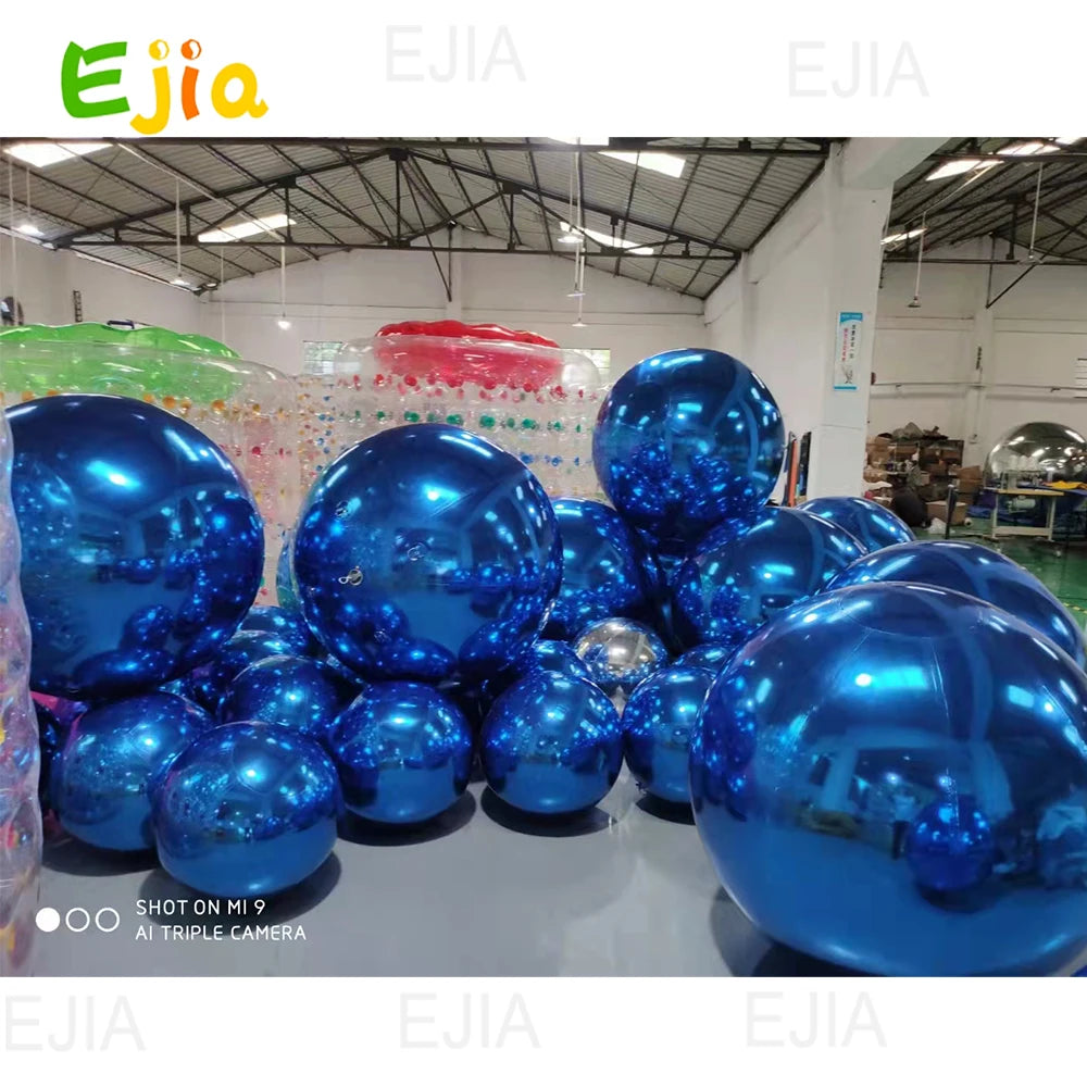 Royal Blue Inflatable Mirror Ball Set of 6 Airtight Shiny Disco Balls for Birthday Party Decoration
