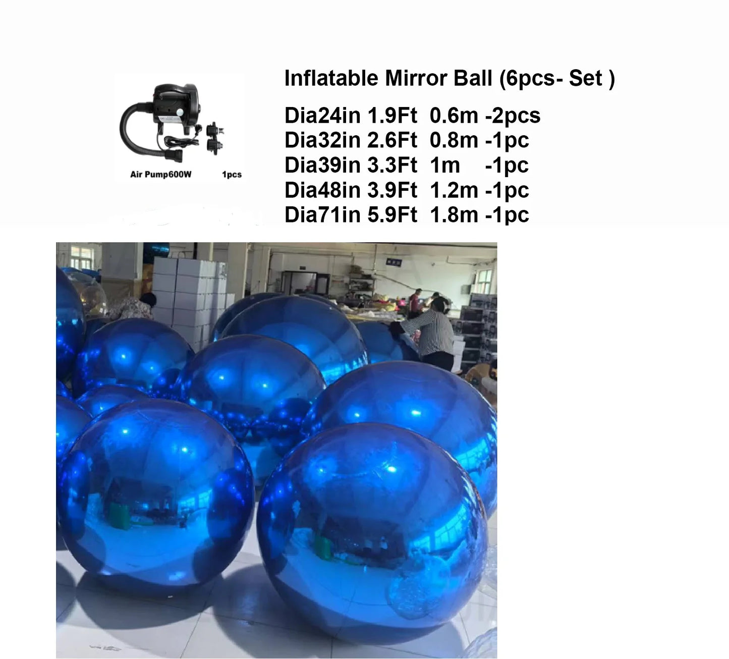 Royal Blue Inflatable Mirror Ball Set of 6 Airtight Shiny Disco Balls for Birthday Party Decoration