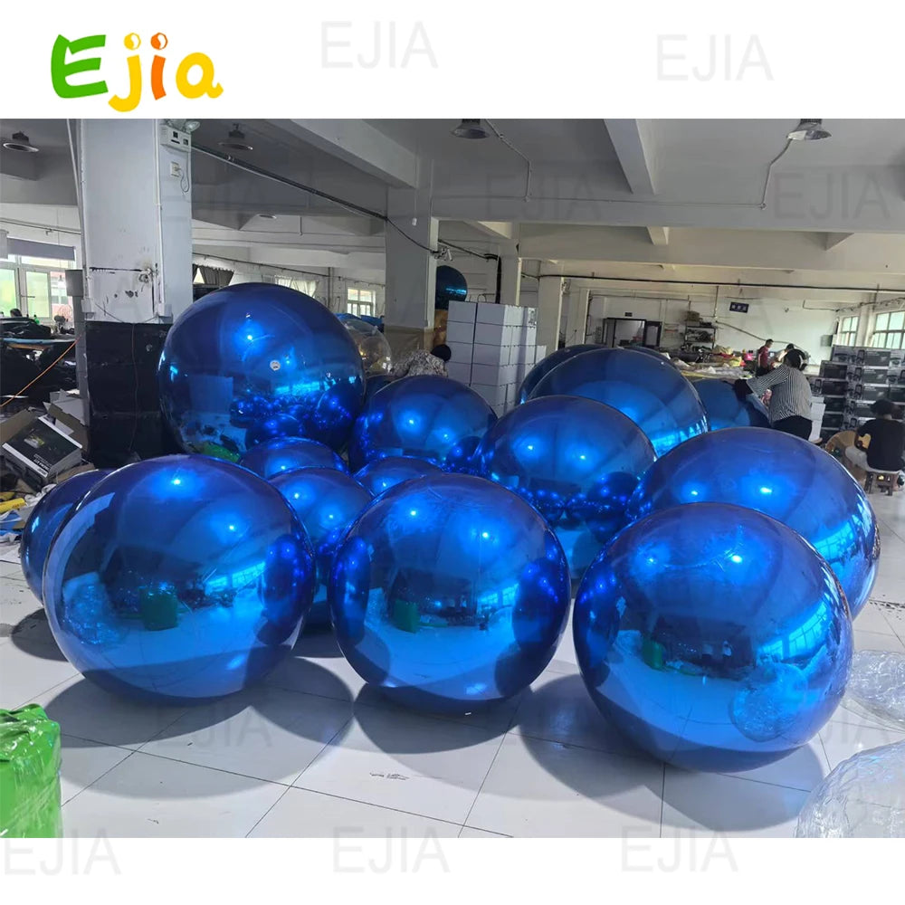 Royal Blue Inflatable Mirror Ball Set of 6 Airtight Shiny Disco Balls for Birthday Party Decoration