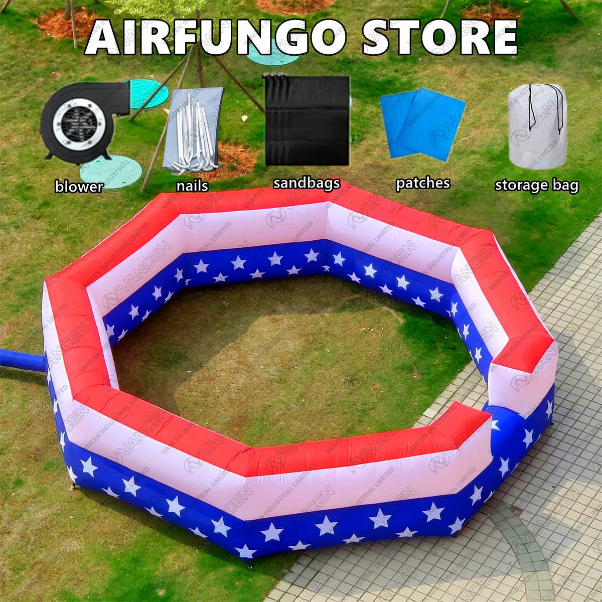 Gaga Ball Pit Inflatable 15FT with Air Blower Portable Gagaball Court for Kids Outdoor Sports Game