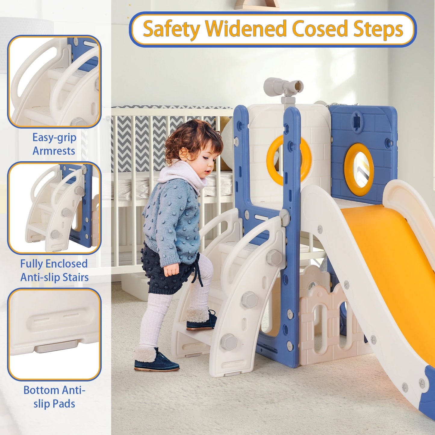 Sturdy Toddler Slide with Basketball Hoop Plastic Kids Climber with Anti-Slip Steps Indoor Outdoor Playground Toy