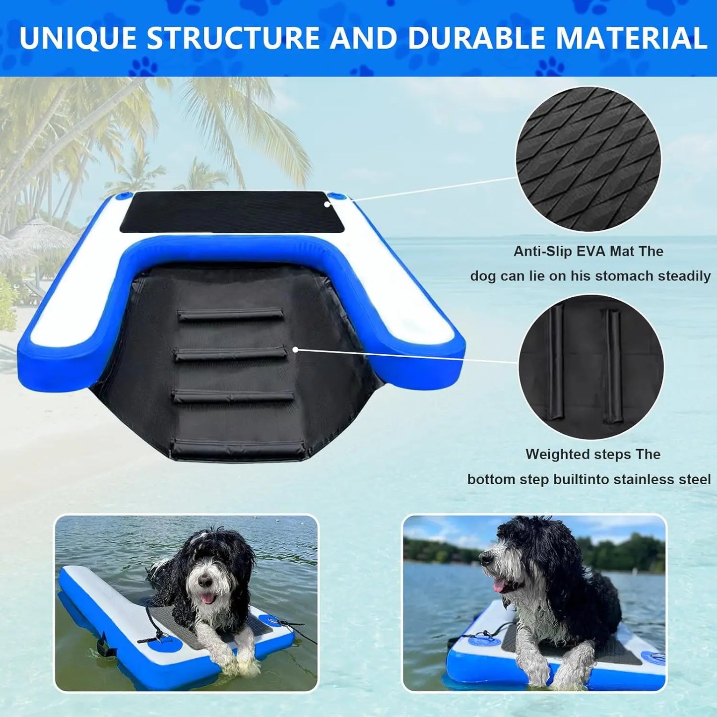 59 Inch Inflatable Dog Pool Ramp Dog Boat Ramp Non Slip EVA Floating Ramp for Dogs Water Ladder Steps for Pool Lake Boats
