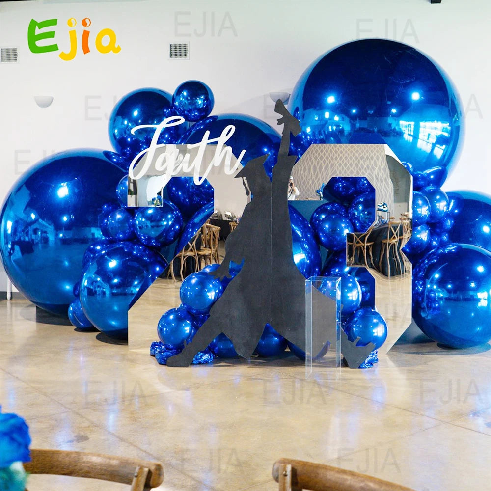 Royal Blue Inflatable Mirror Ball Set of 6 Airtight Shiny Disco Balls for Birthday Party Decoration