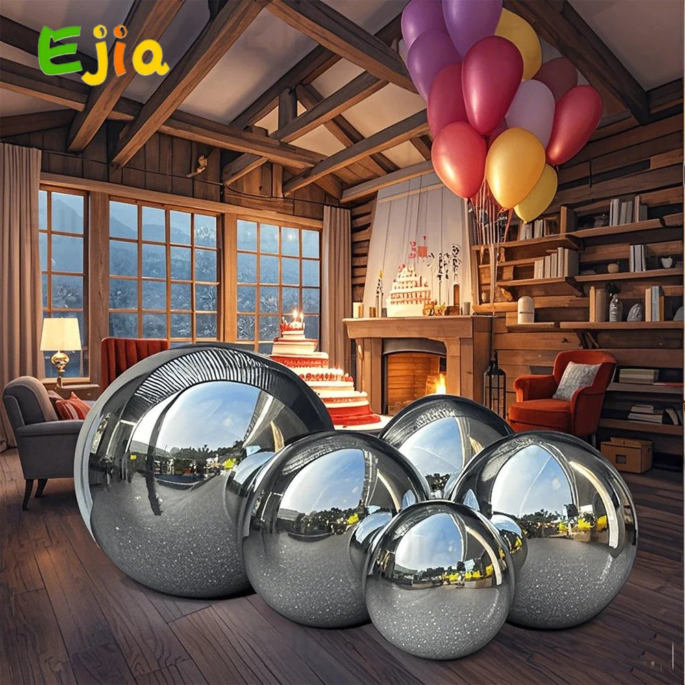 Inflatable Mirror Balls Set of 6 Shiny Silver Airtight Giant Mirror Balloon Hanging PVC Sealed Sphere Ball for Party Decoration