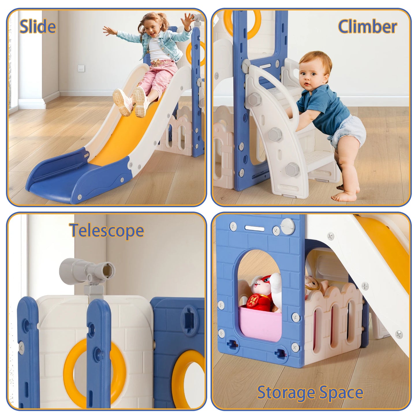 Sturdy Toddler Slide with Basketball Hoop Plastic Kids Climber with Anti-Slip Steps Indoor Outdoor Playground Toy