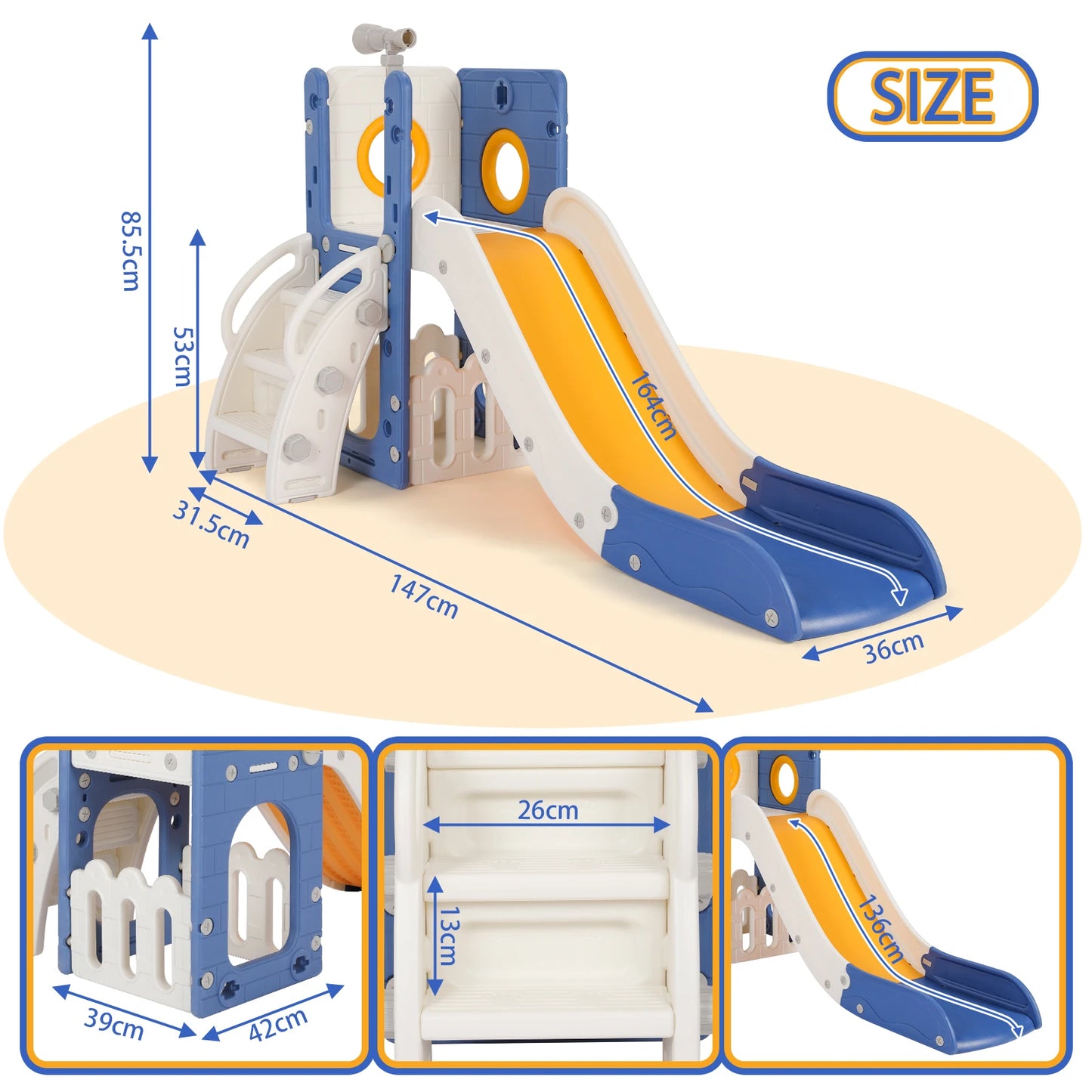 Sturdy Toddler Slide with Basketball Hoop Plastic Kids Climber with Anti-Slip Steps Indoor Outdoor Playground Toy