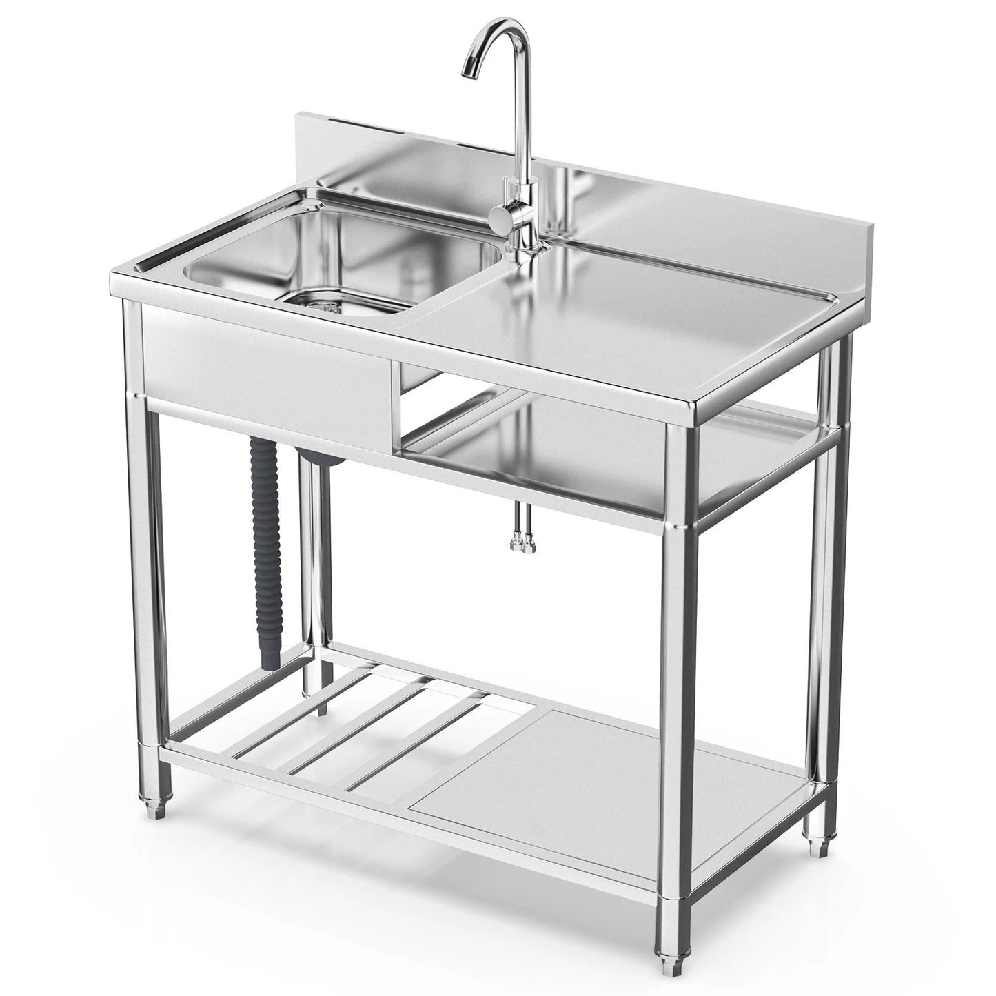 39 Inch Stainless Steel Utility Sink Outdoor Sink Station with Cabinet