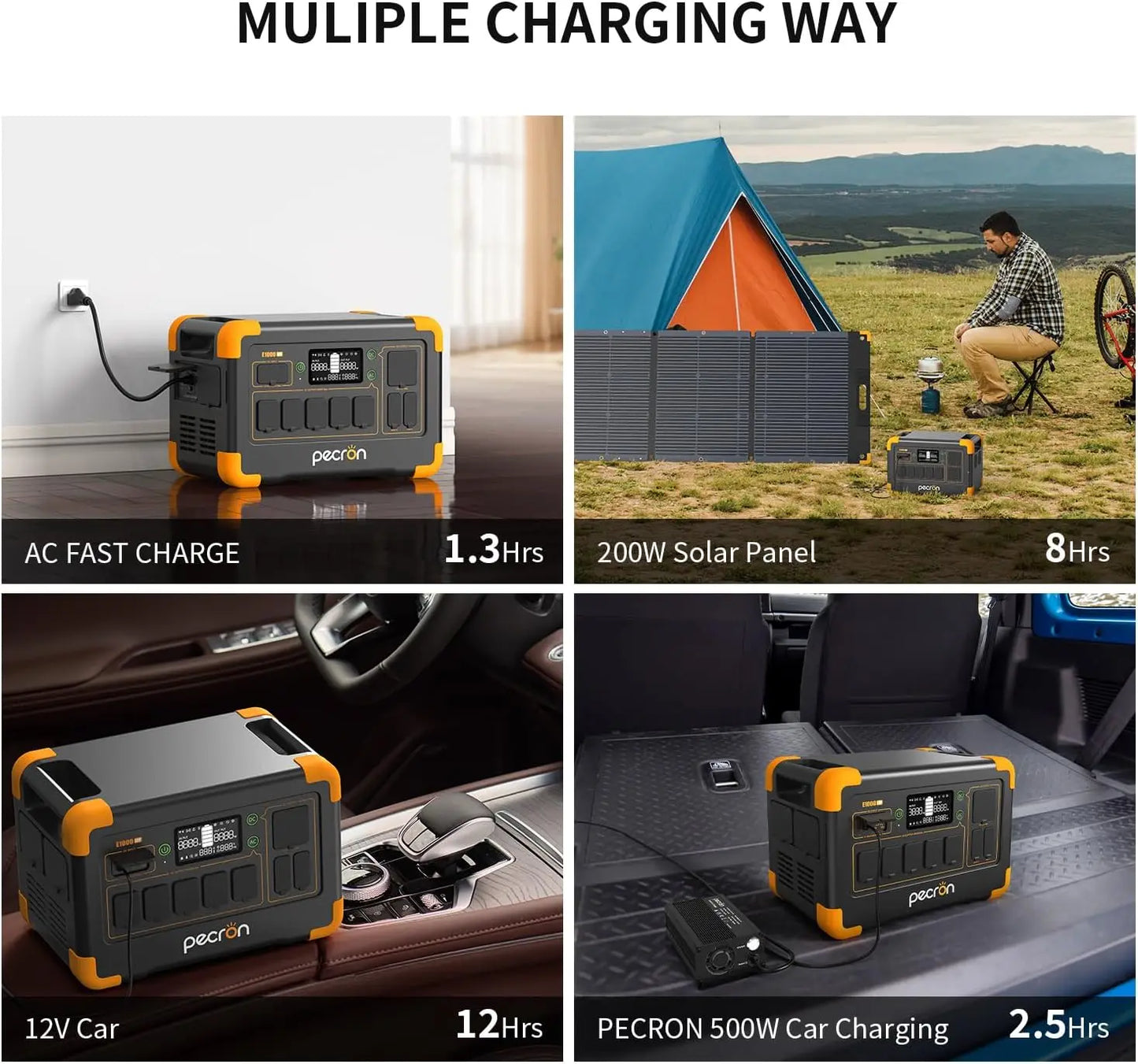 Pecron E1000LFP Portable Power Station 1024Wh LiFePO4 Battery Backup 1800W Solar Generator Expandable Fast Charging