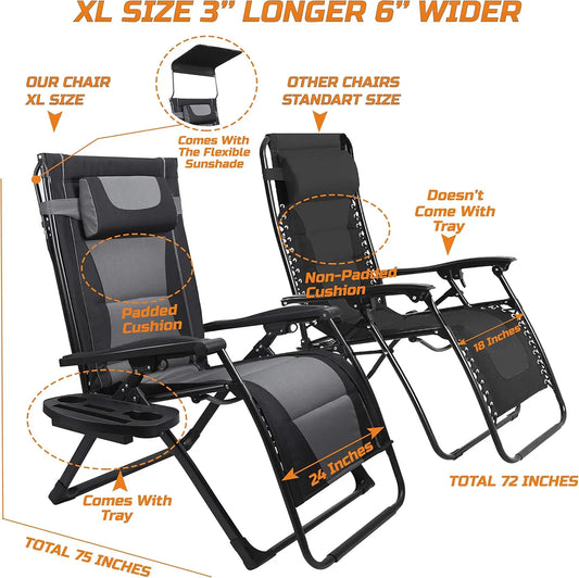 XXL Oversize Recliner Folding Chair Sunshade Zero Gravity Outdoor Camping