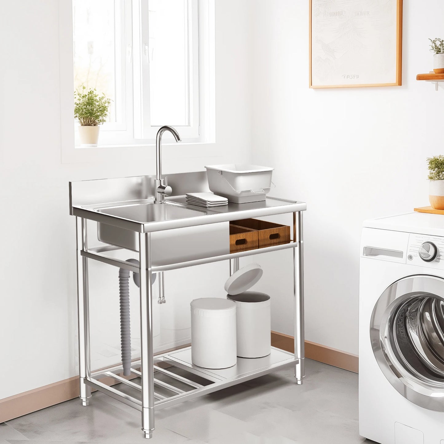 39 Inch Stainless Steel Utility Sink Outdoor Sink Station with Cabinet