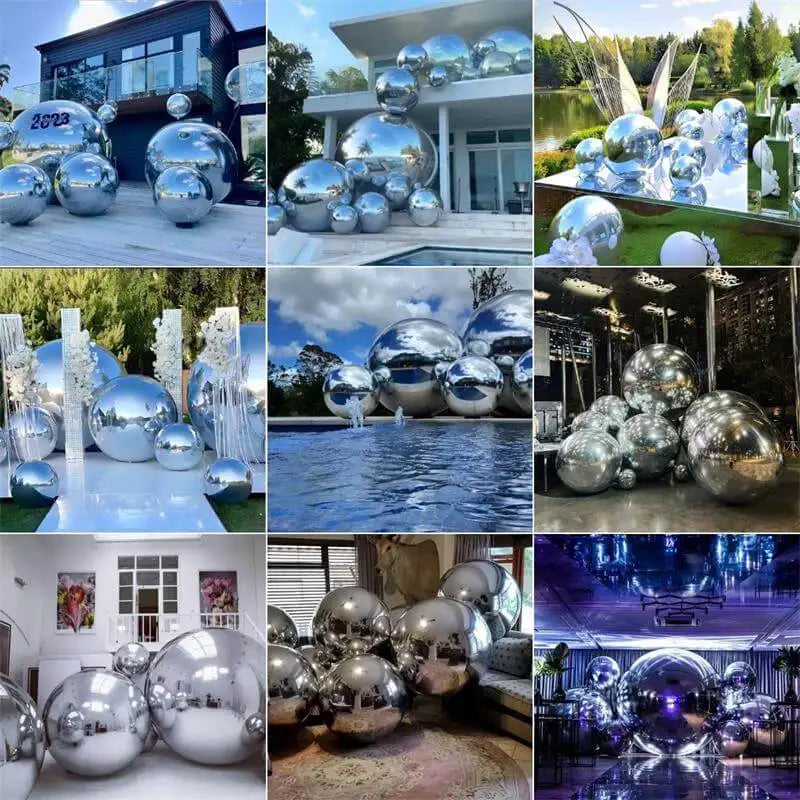 Inflatable Mirror Balls Set of 6 Shiny Silver Airtight Giant Mirror Balloon Hanging PVC Sealed Sphere Ball for Party Decoration