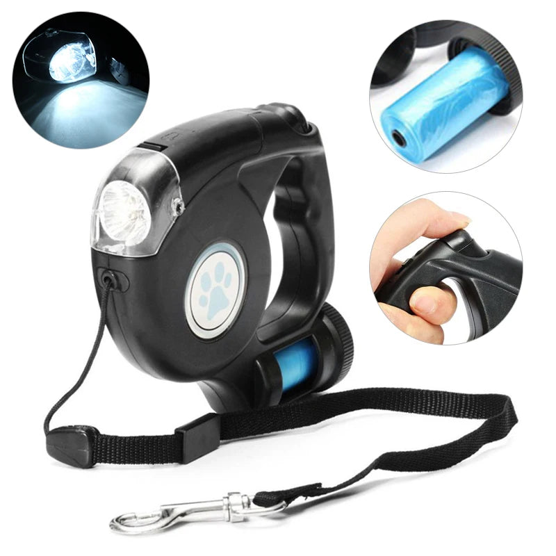 LED Retractable Dog Leash With Waste Bag 4.5M Night Safety