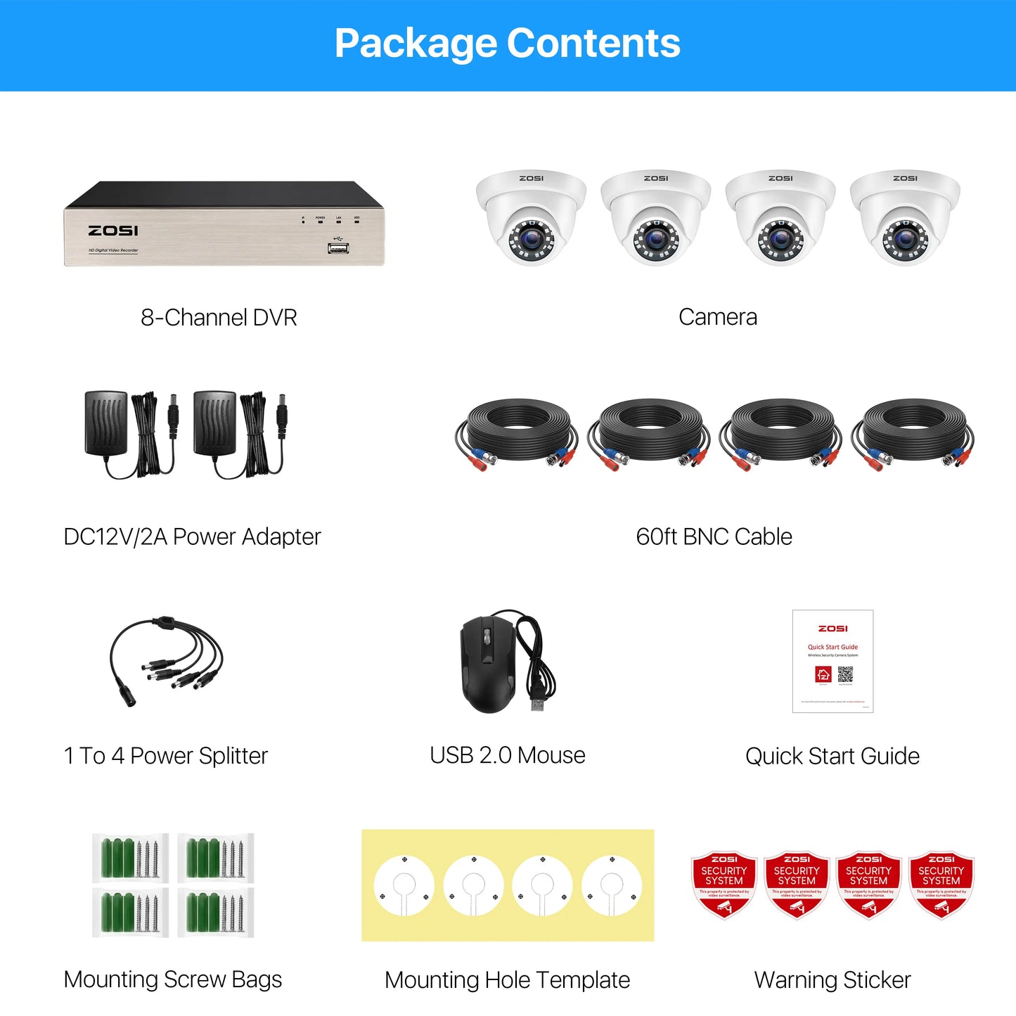 ZOSI 8CH 5MP Lite DVR Security Camera System 4 Pack
