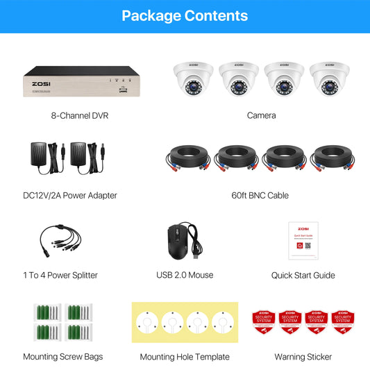 ZOSI 8CH 5MP Lite DVR Security Camera System 4 Pack