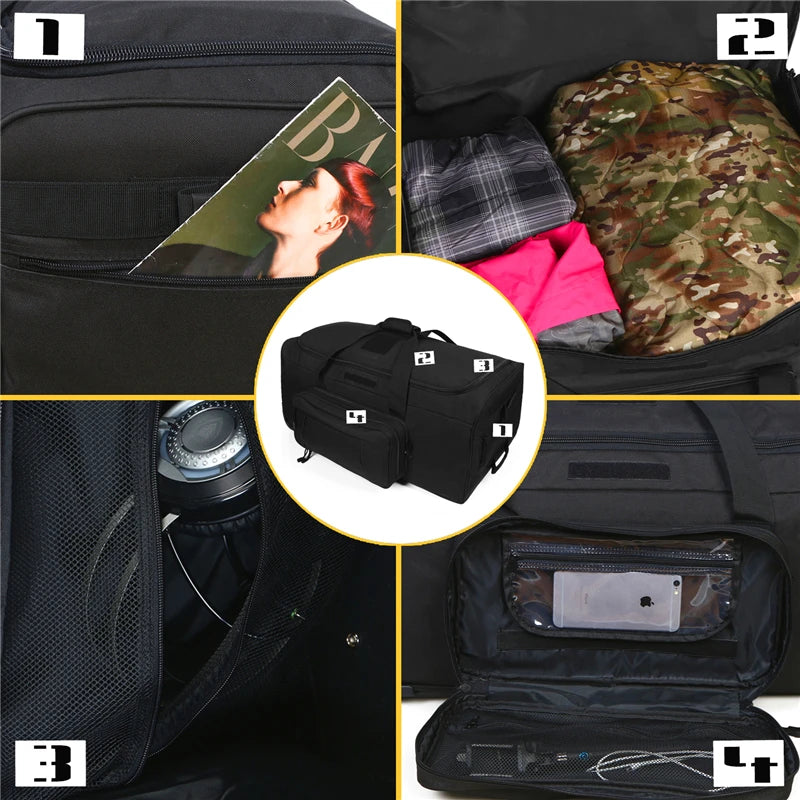124L Large Capacity Waterproof Nylon Outdoor Camping Travel Bag Trolley Case Practical Handbag Storage Military Bag