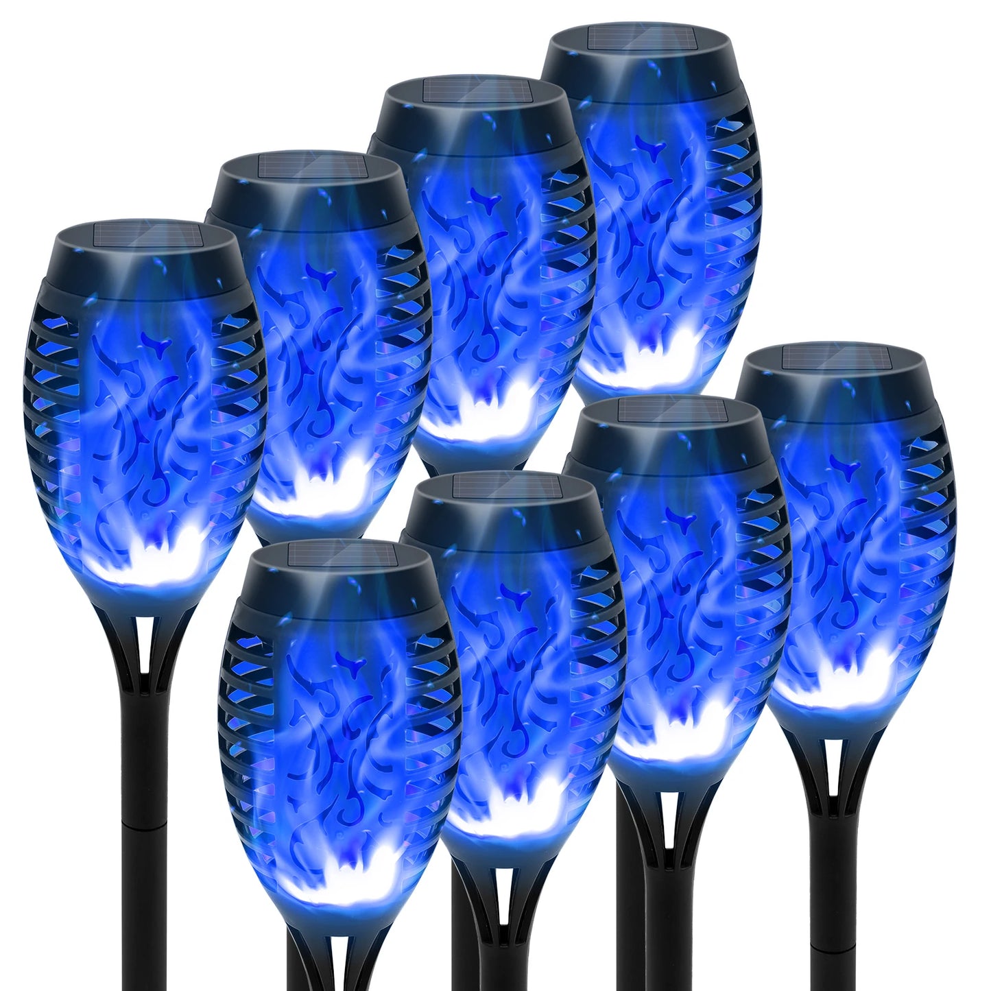 8 Pack Blue Solar Torch Lights Flickering Flame For Garden