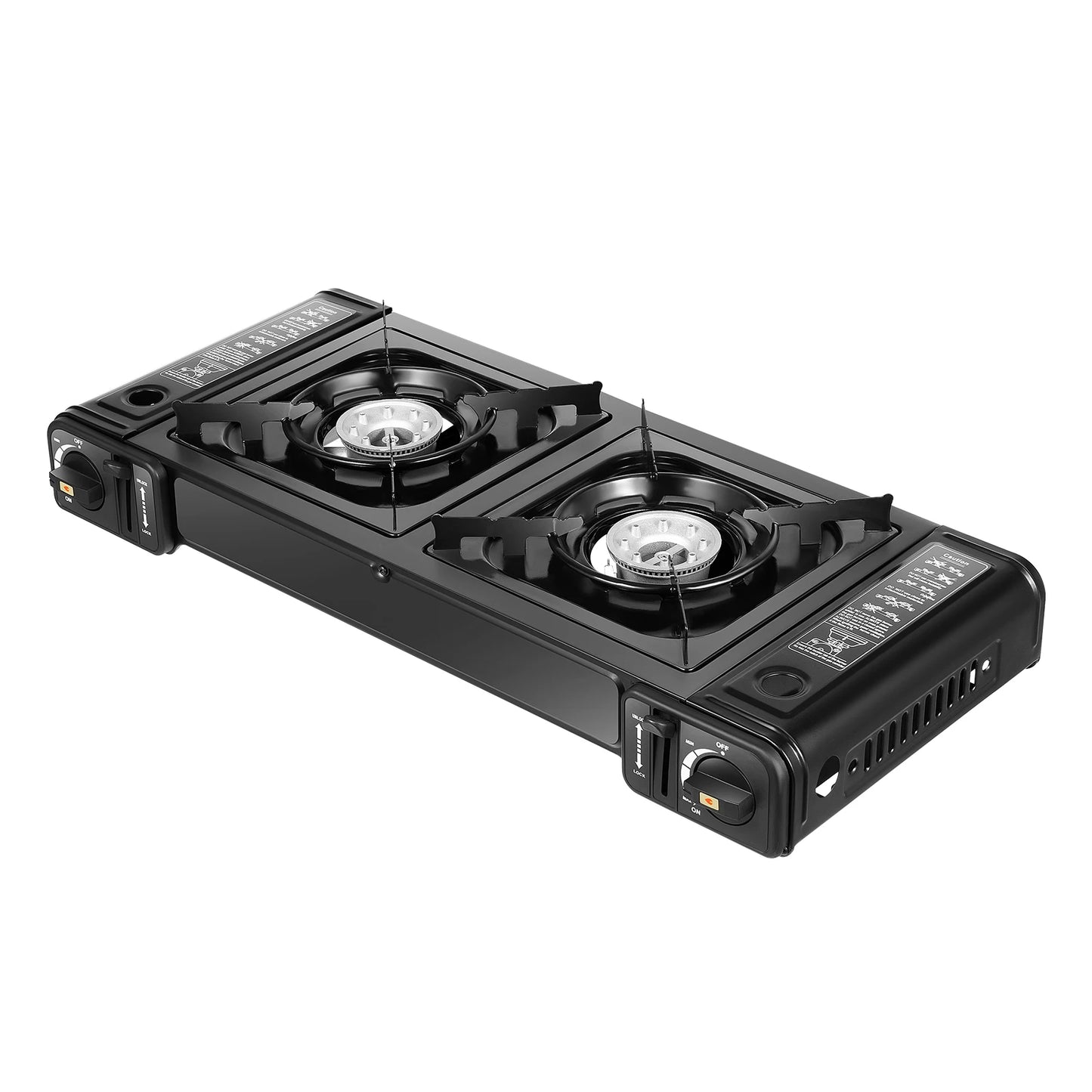 Portable Dual Burner Camping Stove With Grill Tray Case