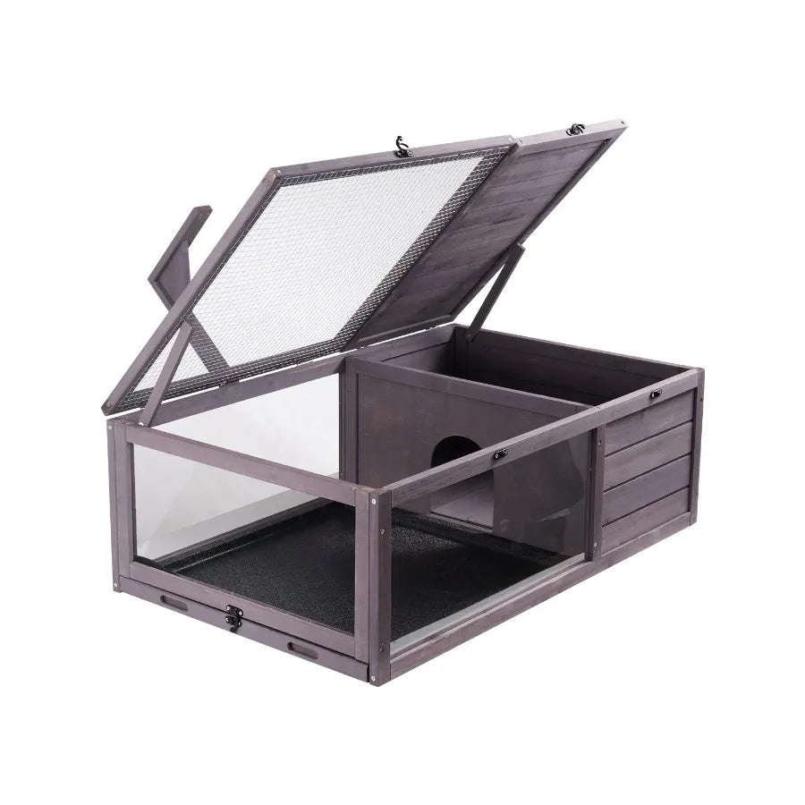 Tortoise Habitat Wooden Tortoise House Indoor and Outdoor Two Room 38x24x13 Inches