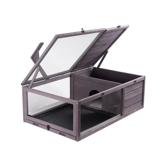 Tortoise Habitat Wooden Tortoise House Indoor and Outdoor Two Room 38x24x13 Inches