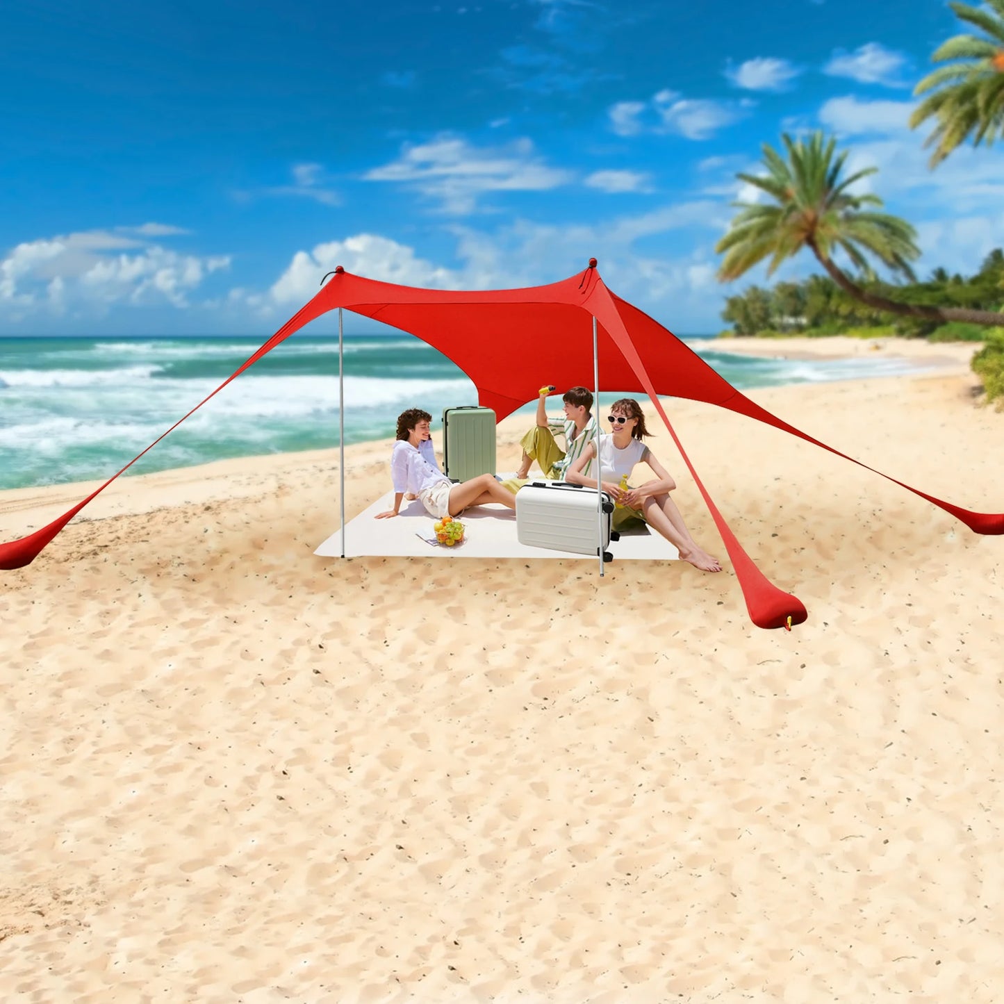 Red 2m By 1.6m Beach Sunshade Tent For 2 To 3 People