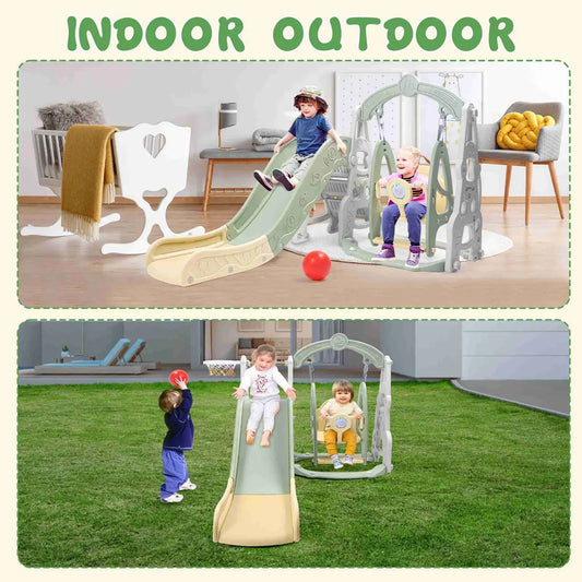 4 In 1 Slide Toy Fully Enclosed Pedal Enhanced Safety Easy Setup Playground Slide Swing Playset Green