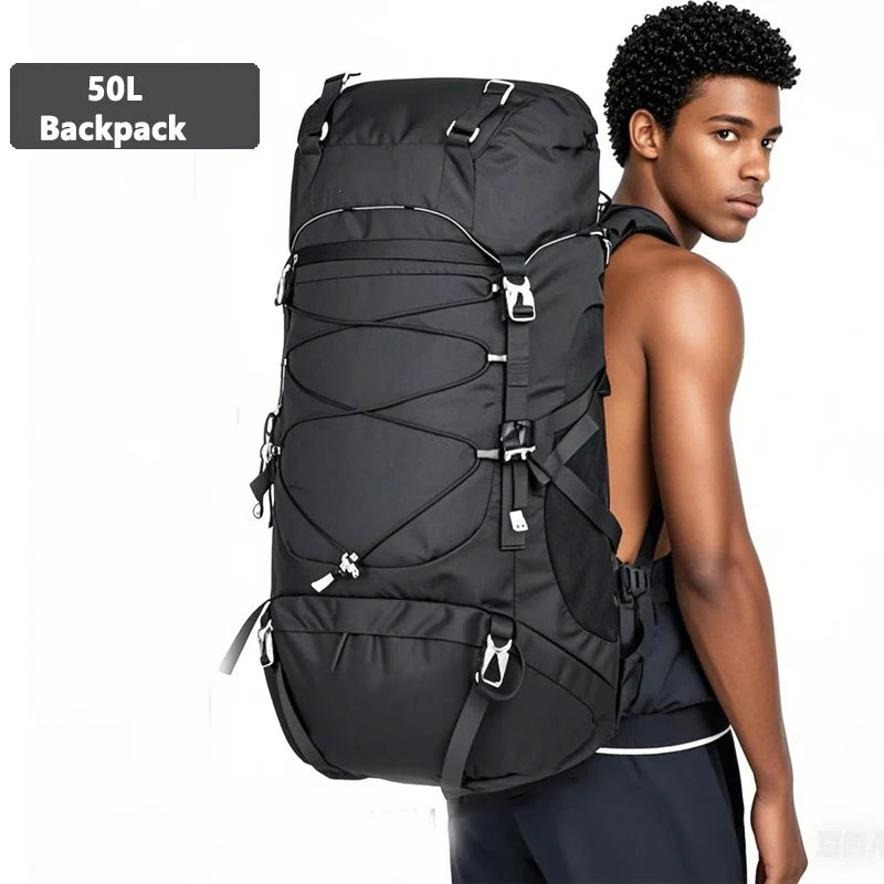 Men's Hiking Backpack Travel Bag 50L Waterproof Rucksack For Camping Mountaineering Trekking Outdoor Sports