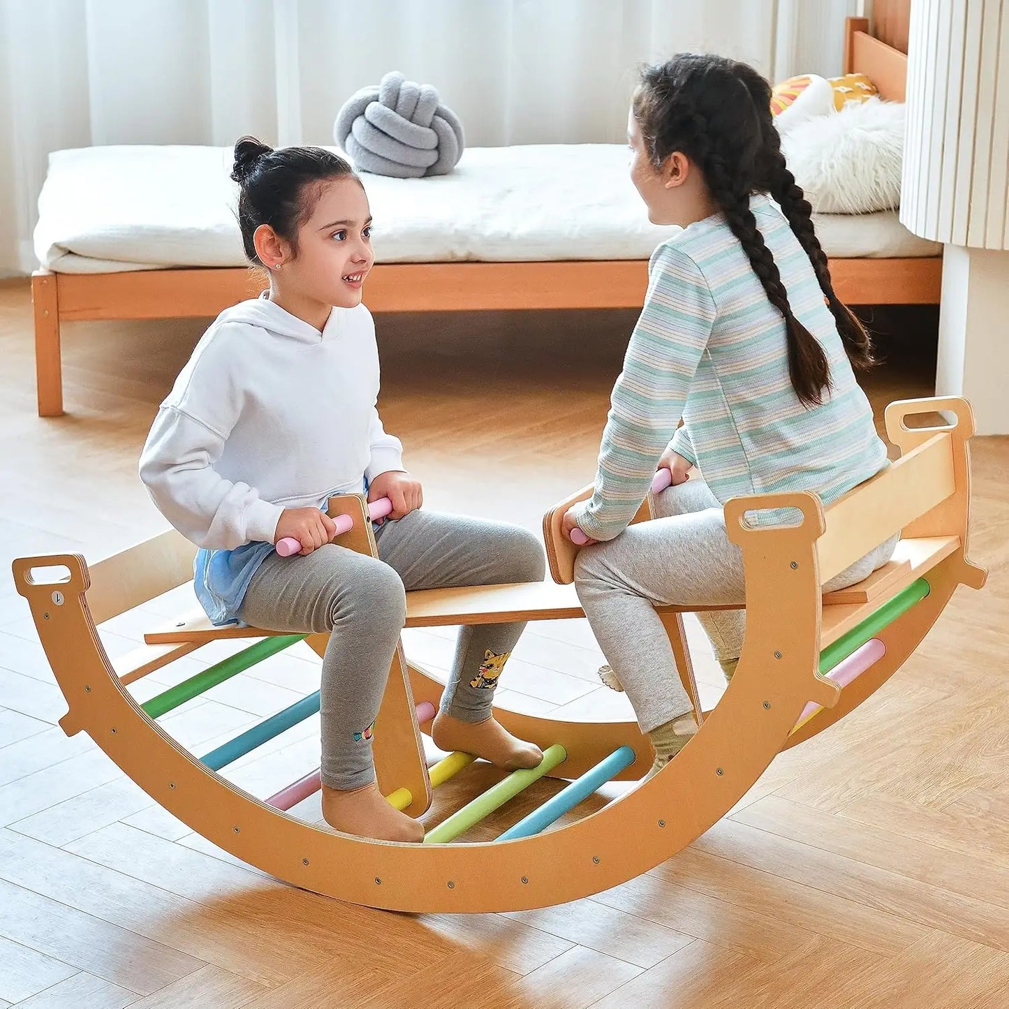 Bailis Ultimate 3 in 1 Playset for Kids Seesaw Climbing Arch and Rocker Montessori Waldorf Climbing Toy for Children Ages 2 to 6