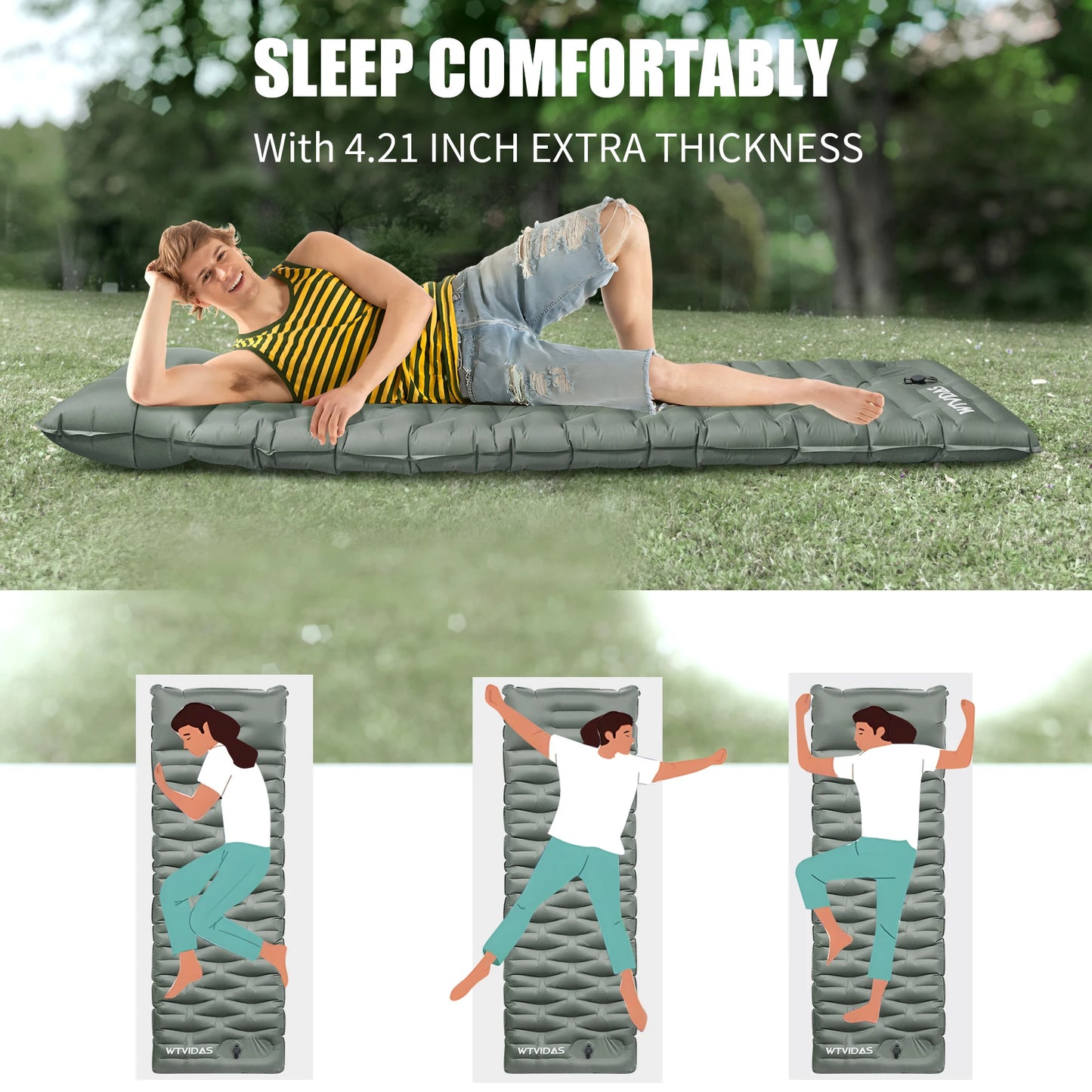 WTVIDAS Oversized Camping Sleeping Pad 4.2 Inch Inflatable