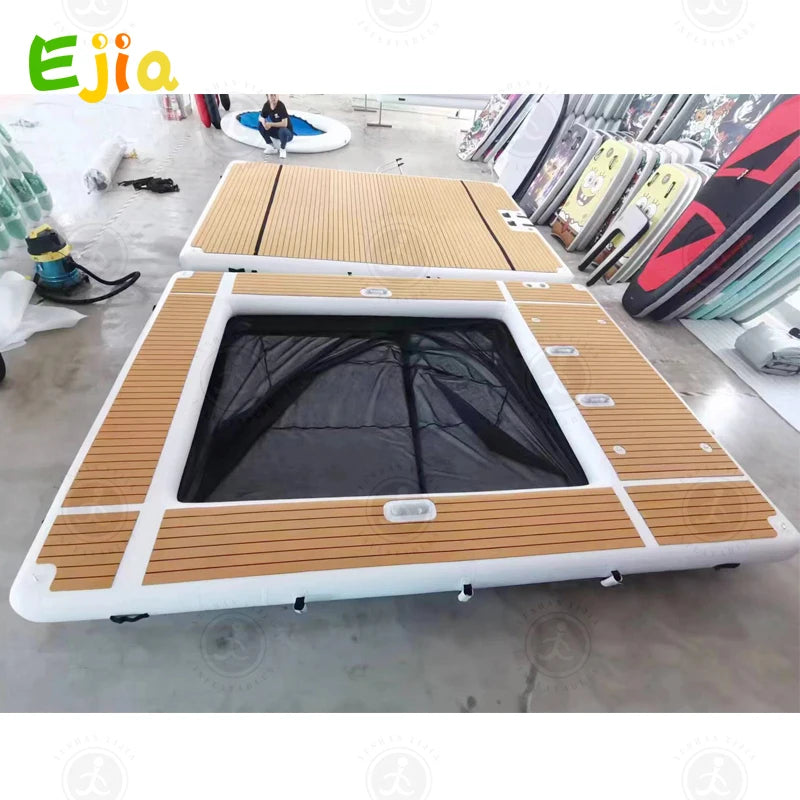 Inflatable Floating Swimming Pool Dock Platform 13x10ft Inflatable Sea Pool with Net for Yacht and Boats