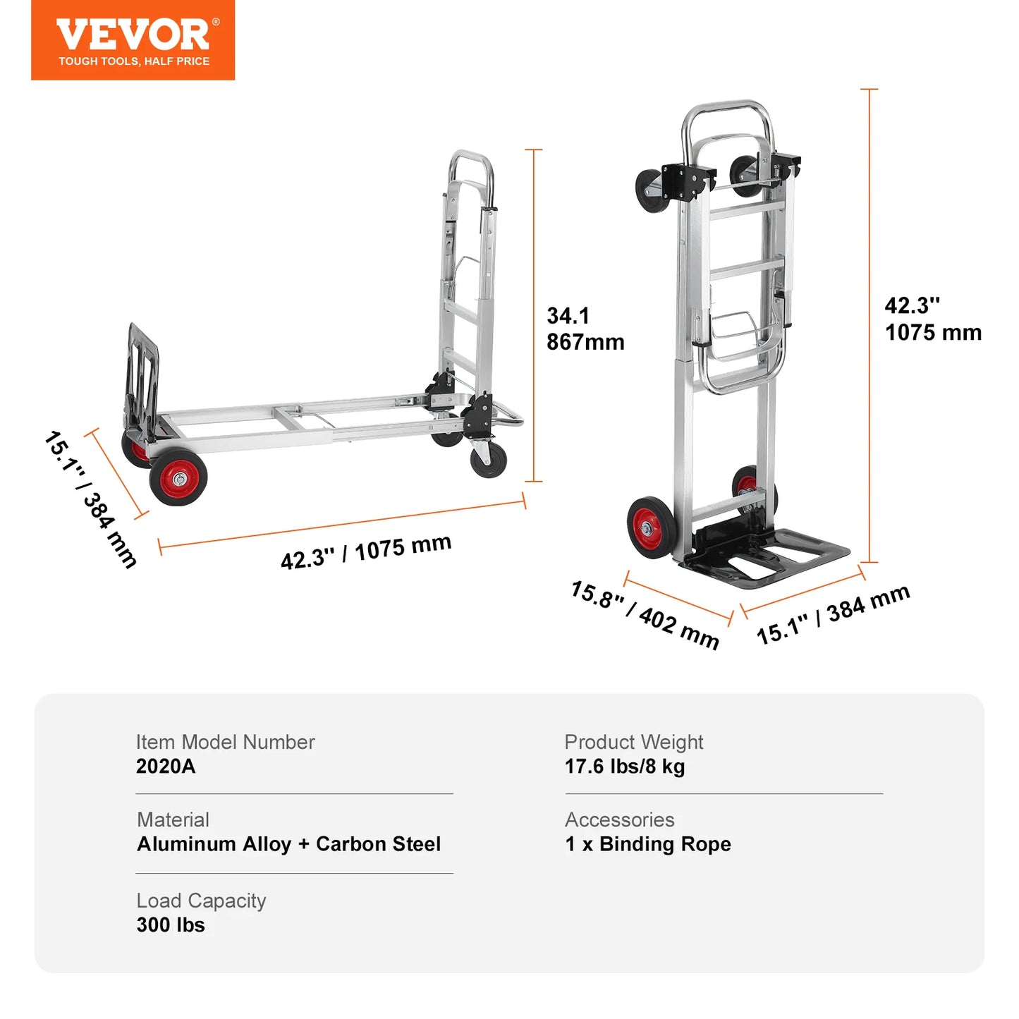 Folding Hand Truck 400 Lbs Lightweight Dolly Wheels