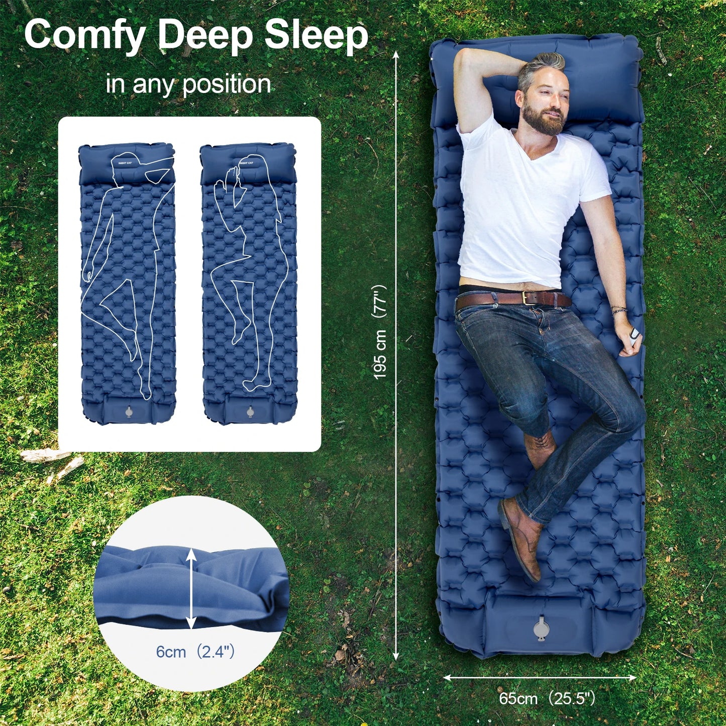 Waterproof Ultralight Inflatable Sleeping Pad With Pillow