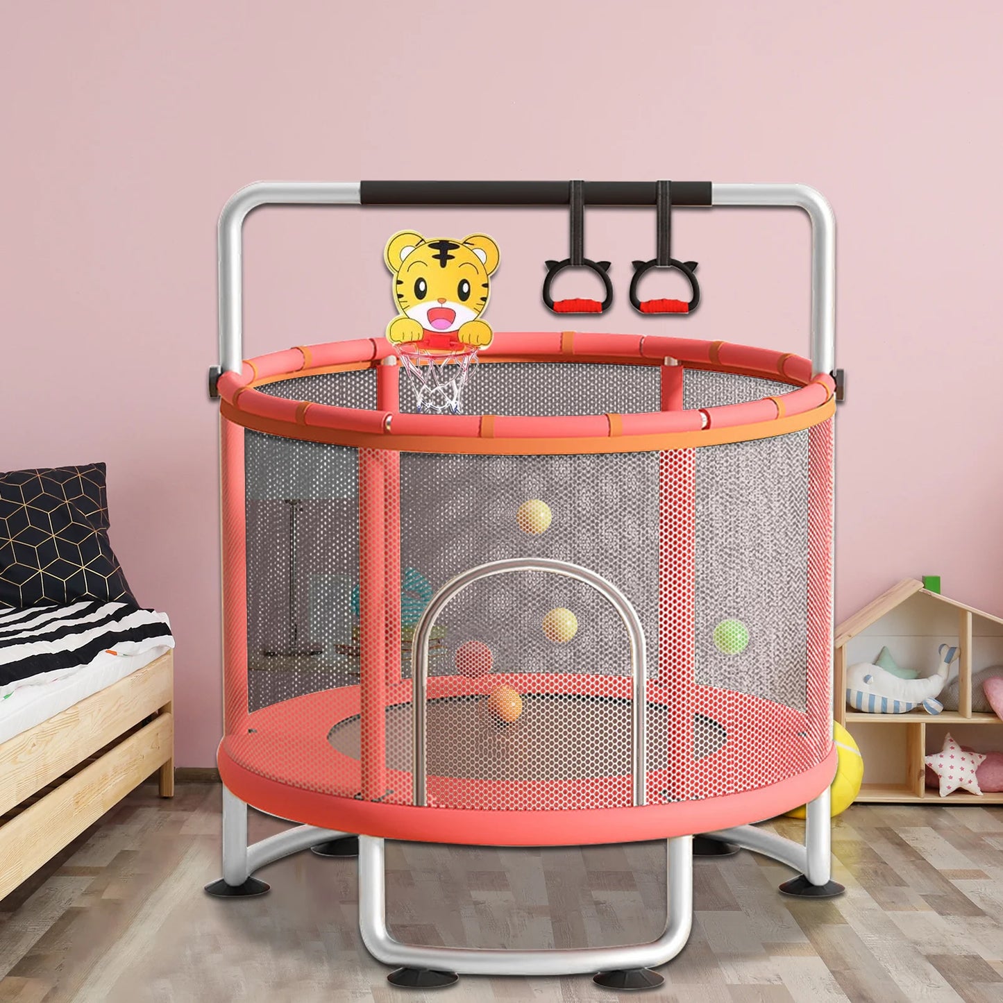 Indoor Trampoline With Protective Net For Adults And Kids 60 Inch Jumping Bed Outdoor Exercise Fitness Equipment