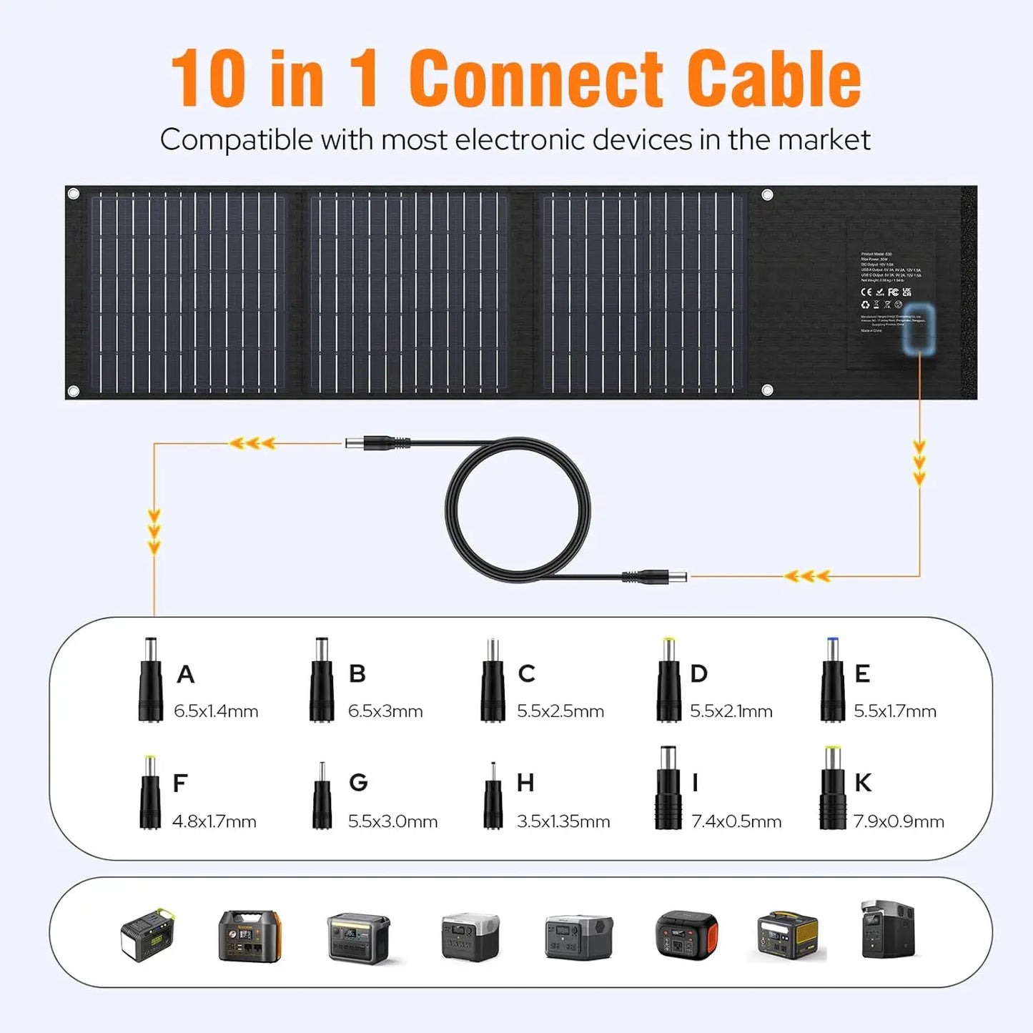 Foldable 30W USB Solar Panel Portable Waterproof Charger with QC3.0 USB-C Output for Outdoor Camping Hiking Cell Phone