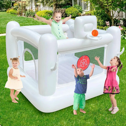 White Bounce House with Pump Kids Ball Pit Inflatable Trampoline for Kids 3 to 6 Years Indoor or Outdoor Playhouse