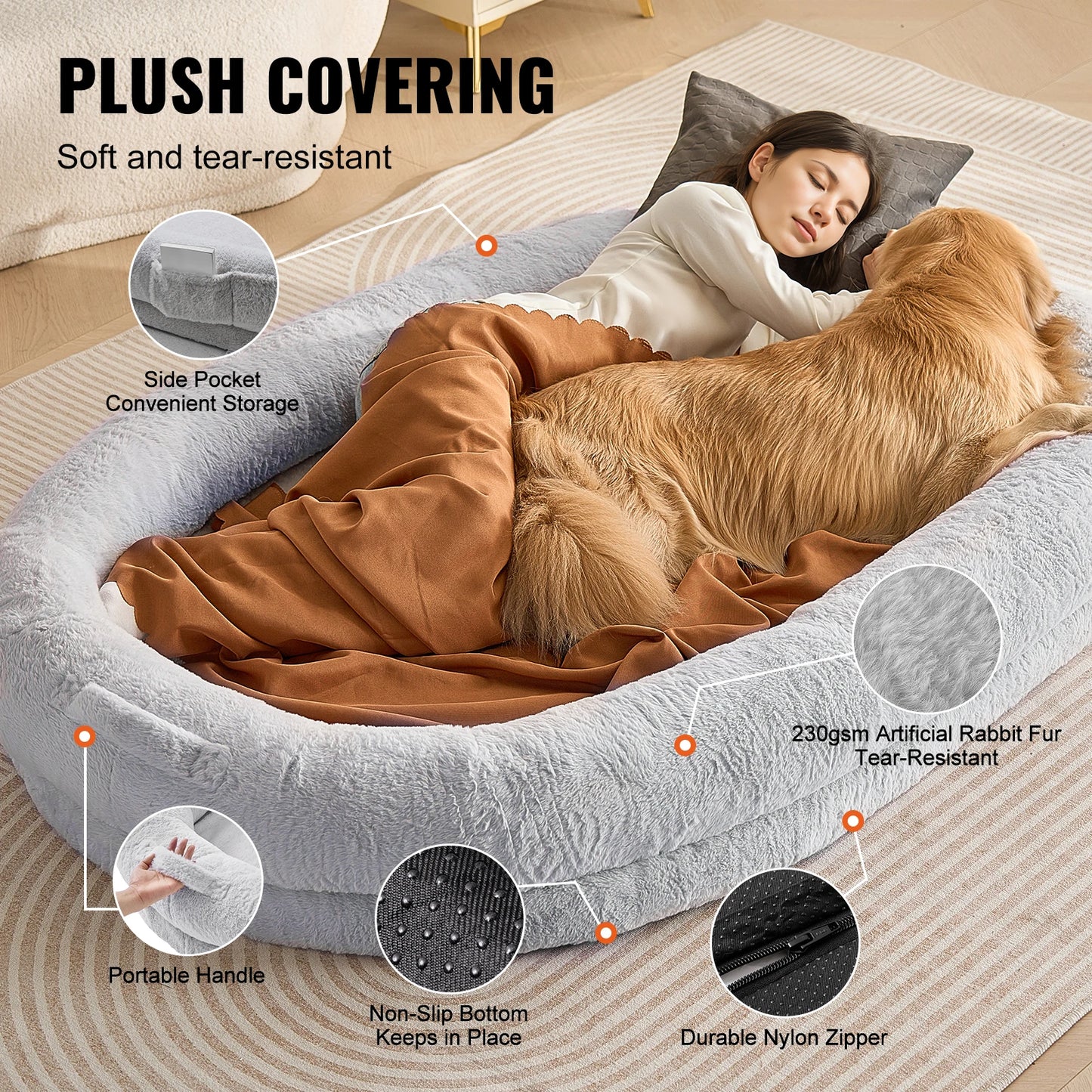 SucceBuy Human Dog Bed Orthopedic Foam Washable Grey