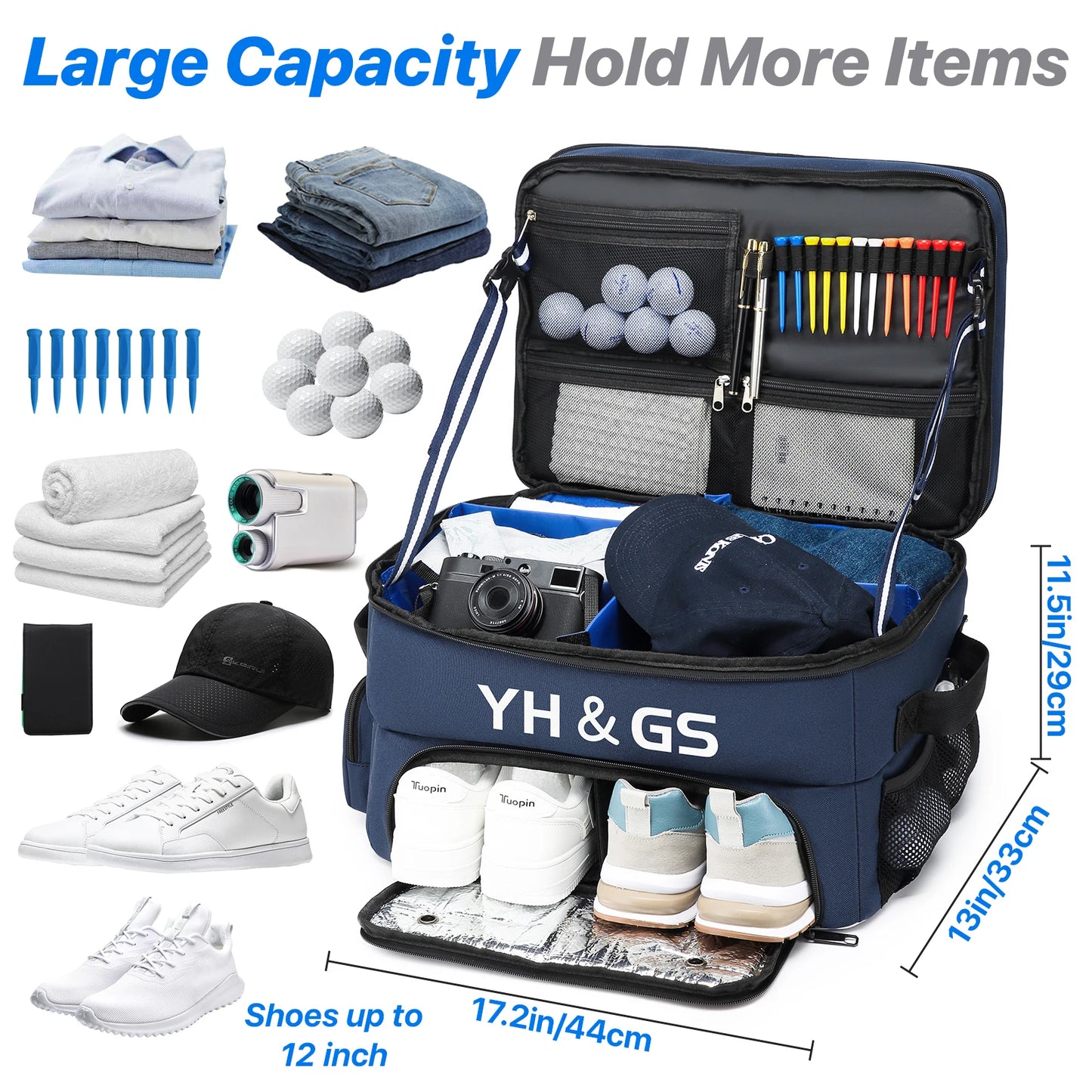 Golf Trunk Organizer Collapsible Golf Shoe Bags with Separate Ventilated Compartment Car Golf Locker for Balls Tees Clothes
