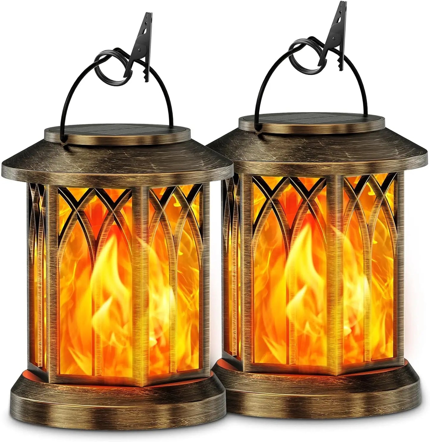 2 Pack Flickering Flame Solar Lanterns For Garden Patio