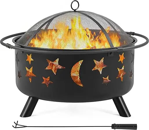 30 Inch Wood Burning Fire Pit with Spark Screen and Poker for Outdoor Patio Backyard Garden