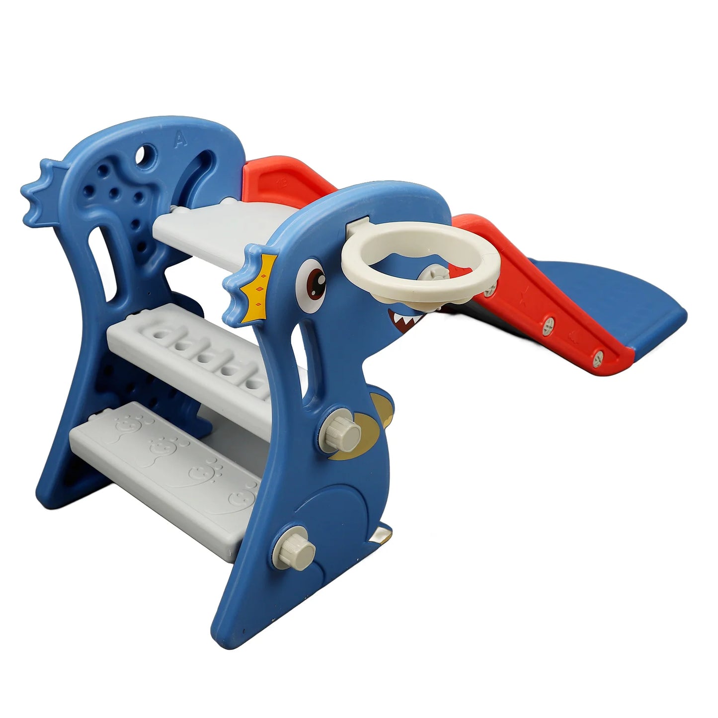 Foldable Dinosaur Shape Indoor Slide with Basketball Hoop for Toddlers Easy Assembly Blue Climber for Ages 3 to 6 Years