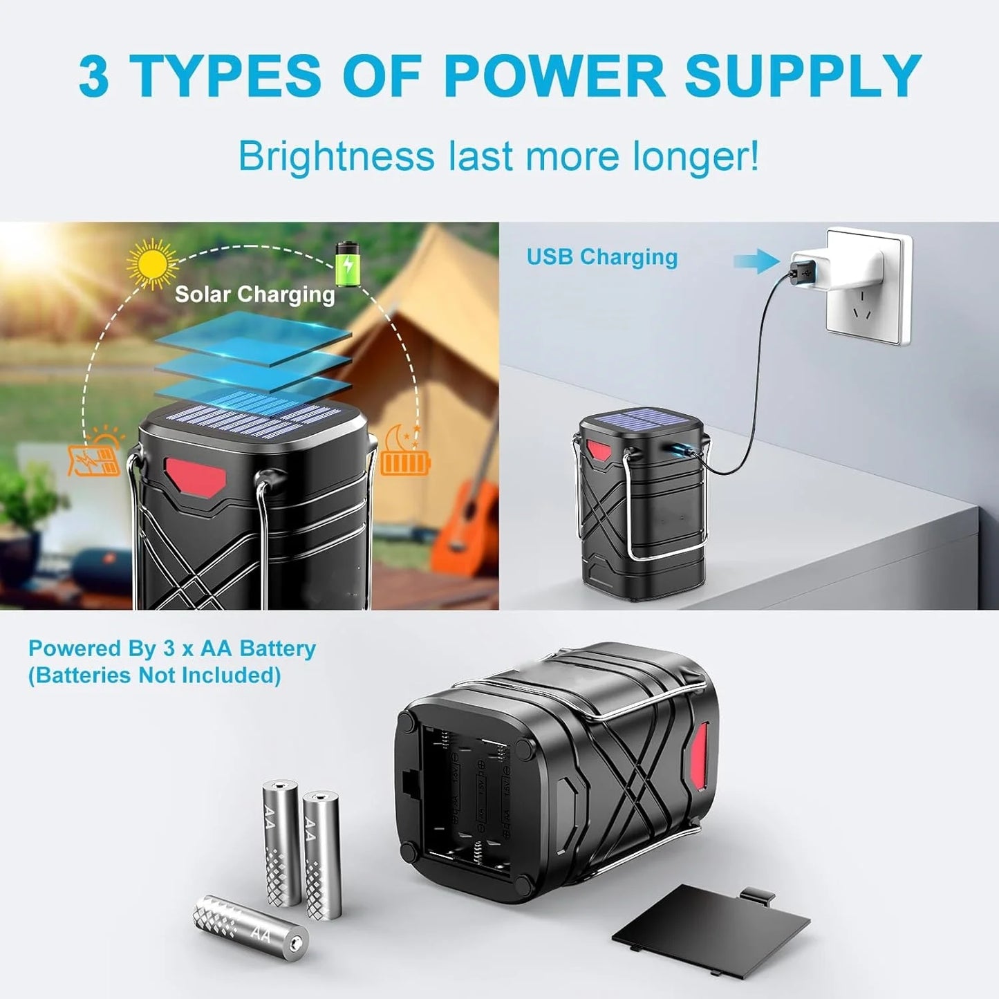 4 Pack Rechargeable Camping Lights Outdoor Solar USB LED